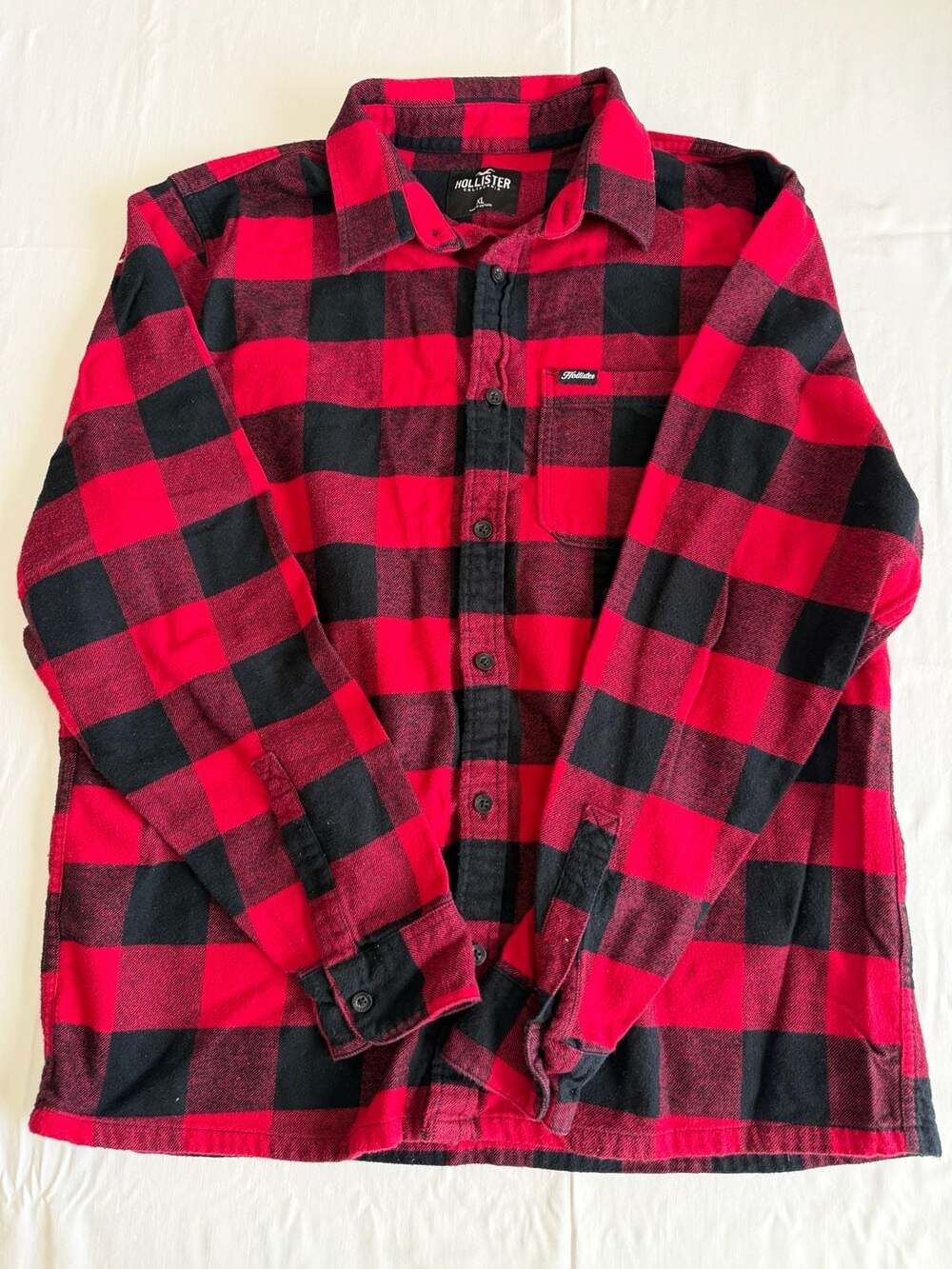 Hollister Buffalo Plaid Flannel Shirt Size XL Red Black Long Sleeve campcore